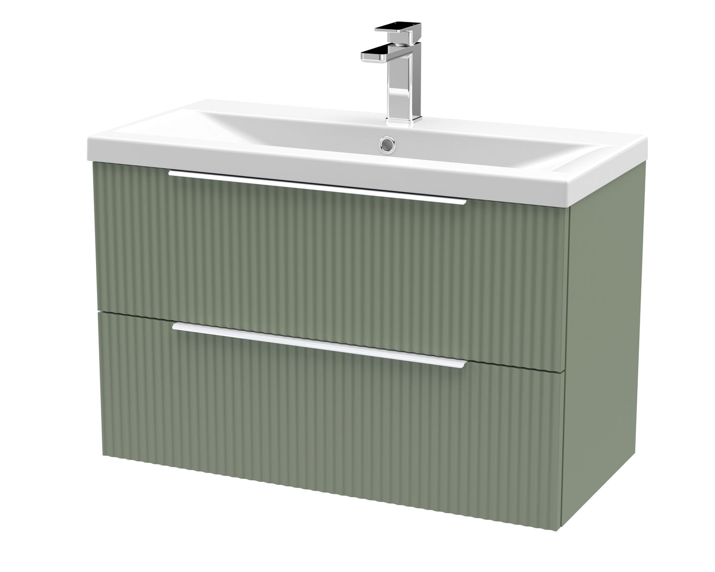 Balterley Fluted Wall Hung 2 Drawer Vanity Basin Unit with Ceramic Basin 800mm - Satin Green