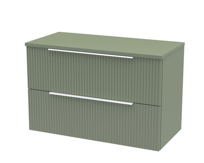 Hudson Reed Fluted 800mm Satin Green Wall Hung 2-Drawer Vanity Unit With Worktop