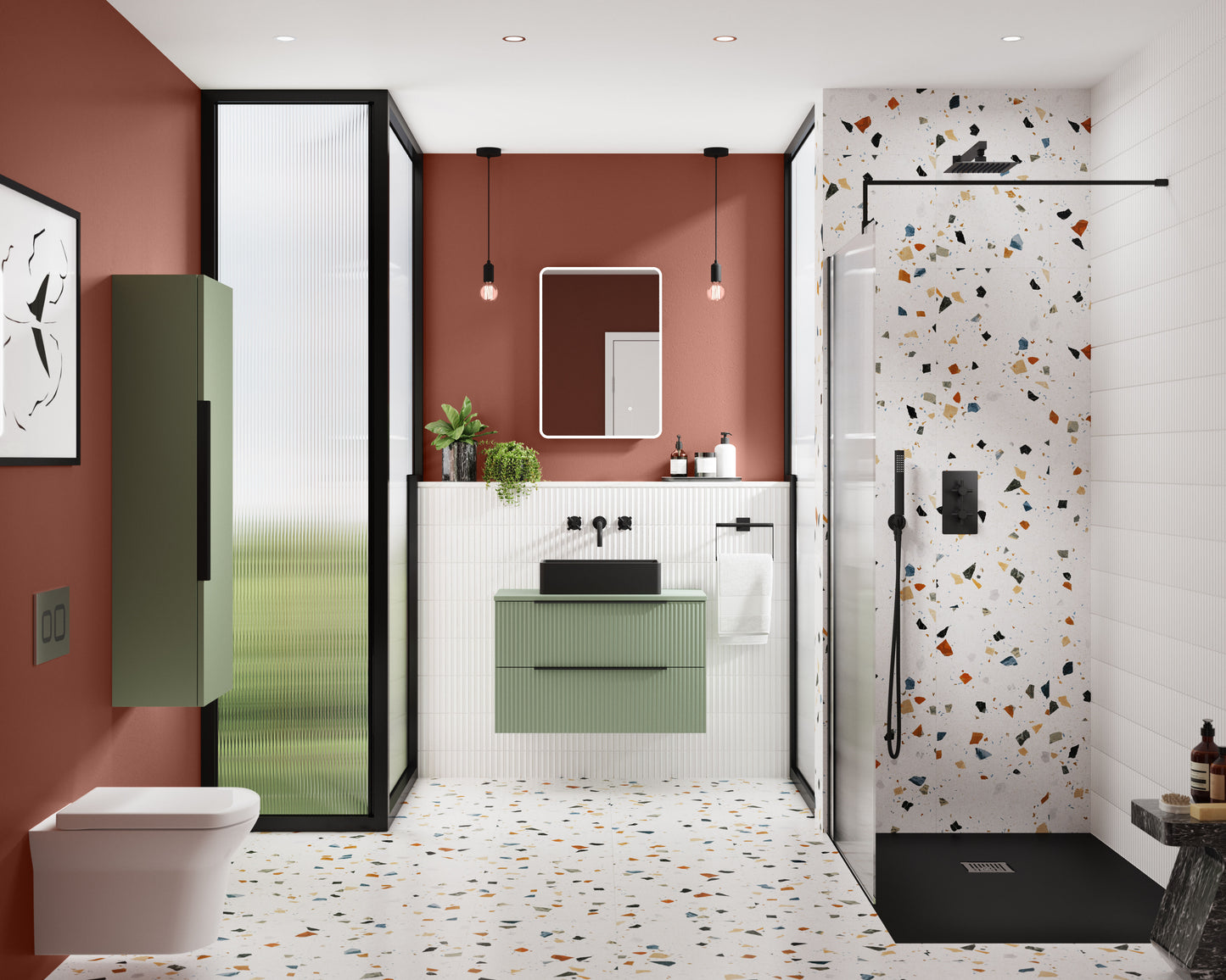 Hudson Reed Fluted 800mm Satin Green Wall Hung 2-Drawer Vanity Unit With Worktop