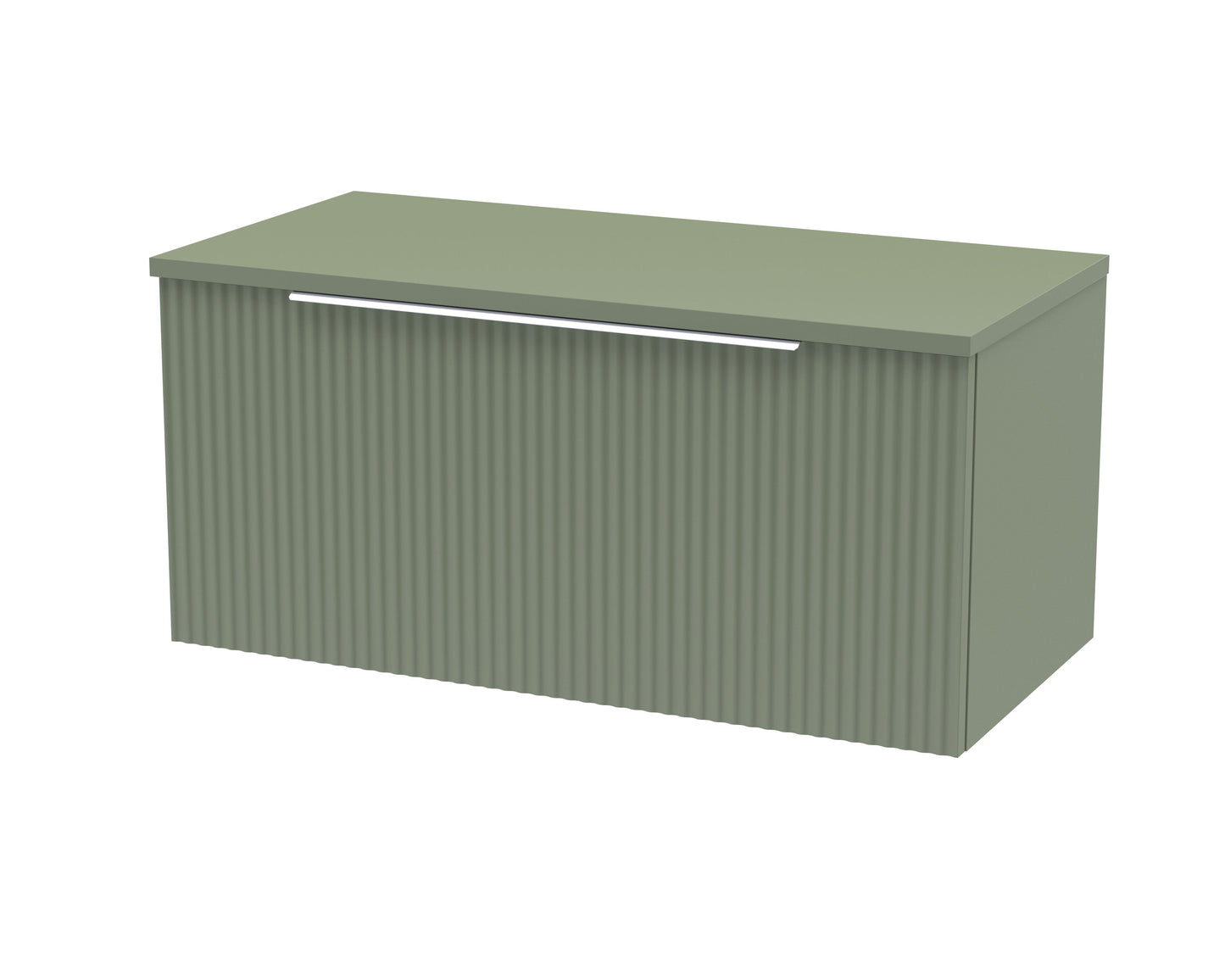 Hudson Reed Fluted 800mm Satin Green Wall Hung Single Drawer Vanity With Worktop