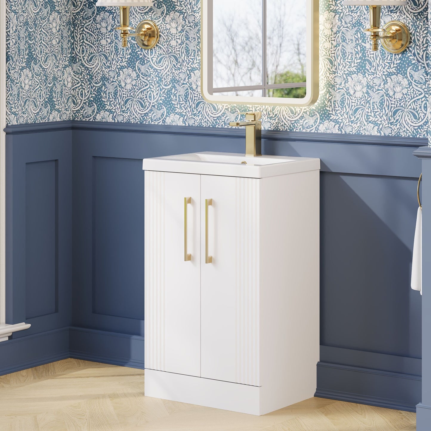 Nuie Deco 500mm Floor Standing 2 Door Vanity & Basin With Chrome Handles