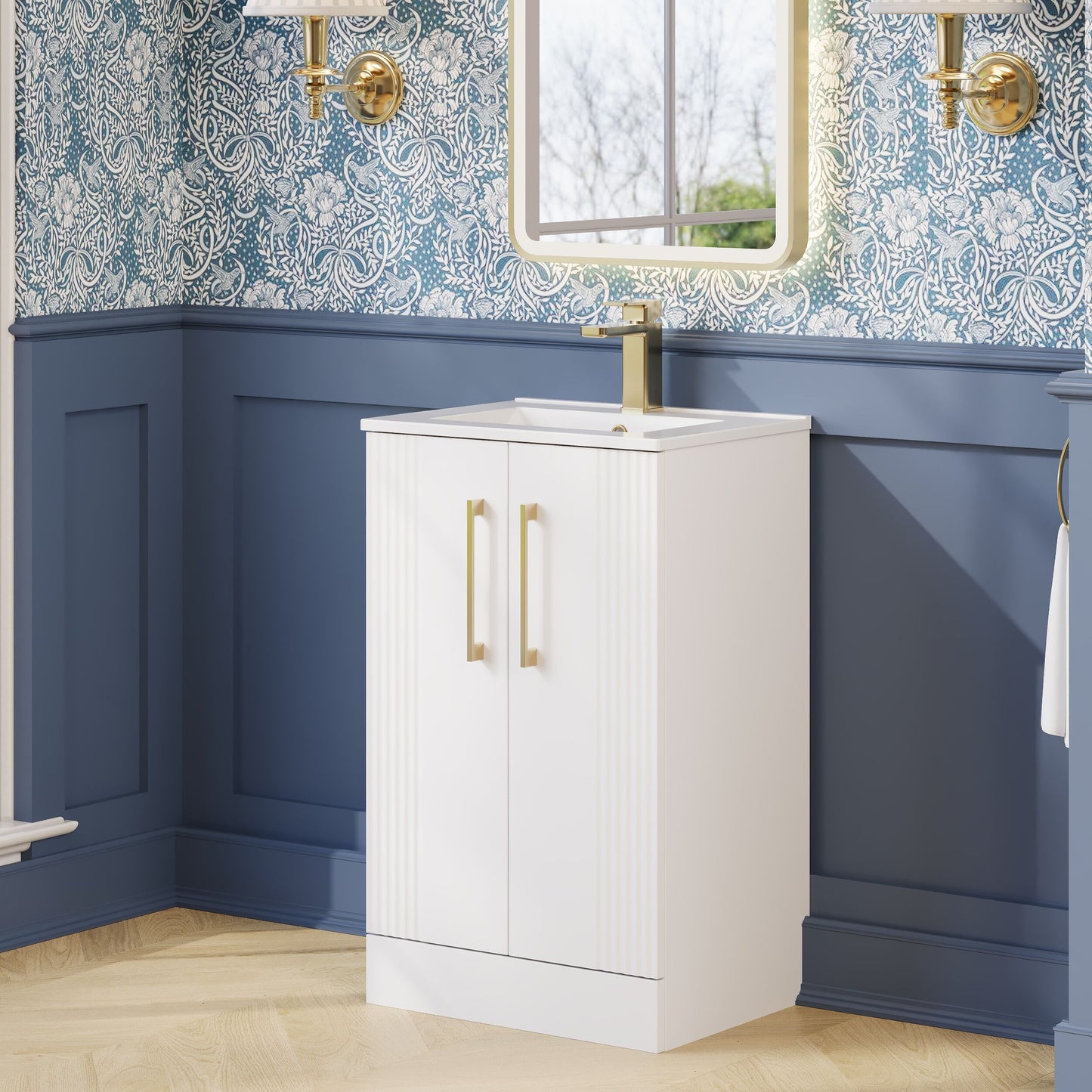 Nuie Deco 500mm Floor Standing 2 Door Vanity Unit & Basin With Chrome Handles