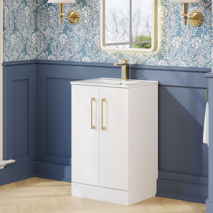 Nuie Deco 500mm Floor Standing 2 Door Vanity Unit & Basin With Chrome Handles