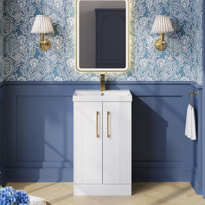 Nuie 500mm Floor Standing 2 Door Vanity & Basin With Chrome Handles