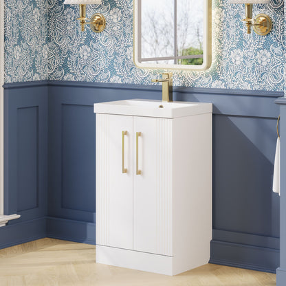 Nuie 500mm Floor Standing 2 Door Vanity & Basin With Chrome Handles