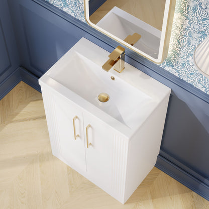 Nuie Deco 600mm Floor Standing 2-Door Vanity Unit with Basin With Chrome Handles