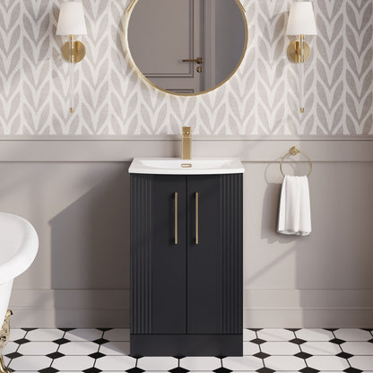 Nuie 500mm Soft Black Floor Standing 2-Door Vanity Unit With Basin With Chrome Handles