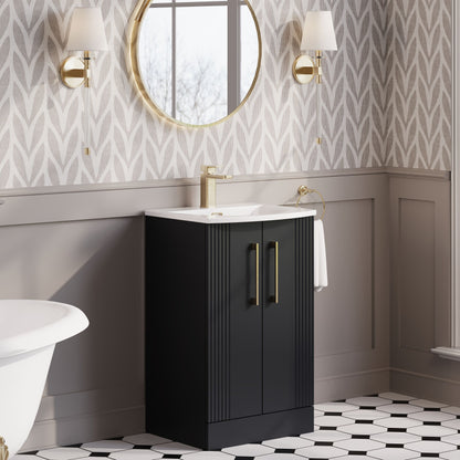 Nuie 500mm Soft Black Floor Standing 2-Door Vanity Unit With Basin With Chrome Handles