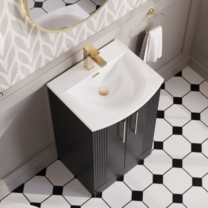 Nuie 500mm Soft Black Floor Standing 2-Door Vanity Unit With Basin With Chrome Handles