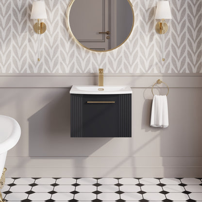 Nuie 500mm Art Deco Soft Black Wall Hung Vanity Unit with Basin with Chrome Handle