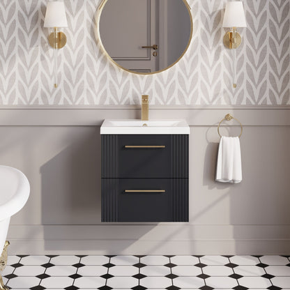 Nuie 500mm Soft Black Deco Wall Hung 2-Drawer Vanity Unit & Basin With Chrome Handles