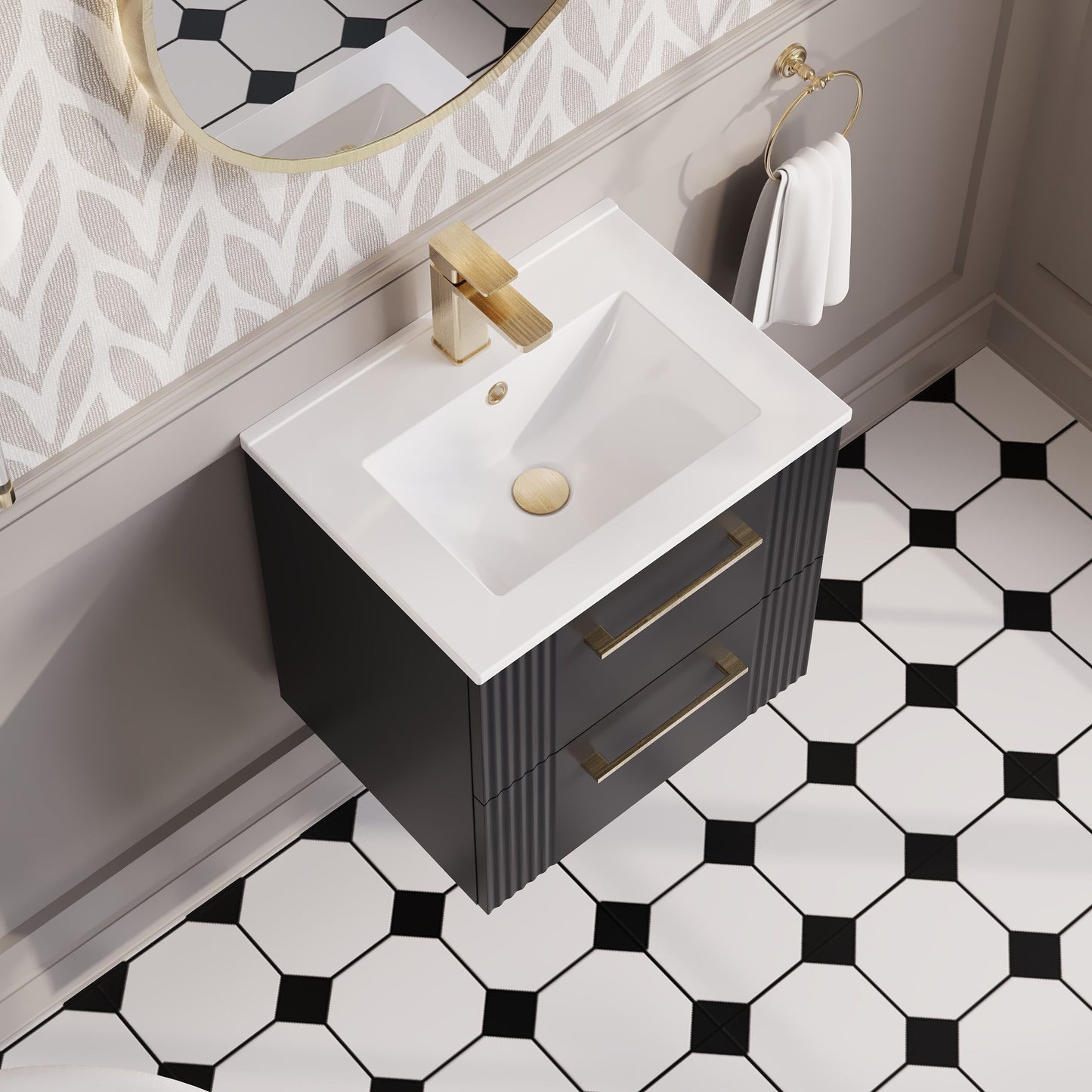 Nuie Deco 500mm Soft Black Wall Hung 2-Drawer Vanity Unit with Basin & Chrome Handles