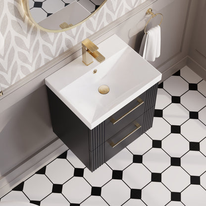 Nuie Deco 500mm Wall Hung 2-Drawer Vanity Unit with Basin and Chrome Handles