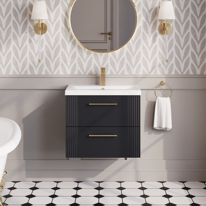 Nuie Deco 600mm Soft Black Wall Hung 2-Drawer Vanity & Basin With Chrome Handles