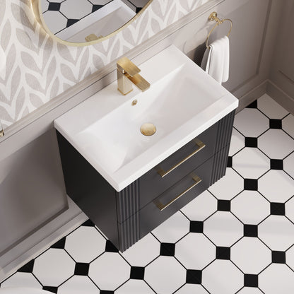 Nuie Deco 600mm Soft Black Wall Hung 2-Drawer Vanity & Basin With Chrome Handles