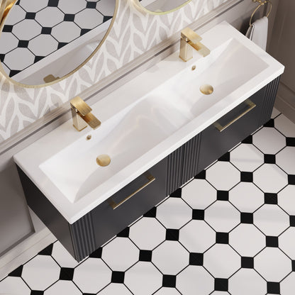 Nuie Deco 1200mm Part Fluted Wall Hung 2-Drawer Vanity & Double Basin With Chrome Handles