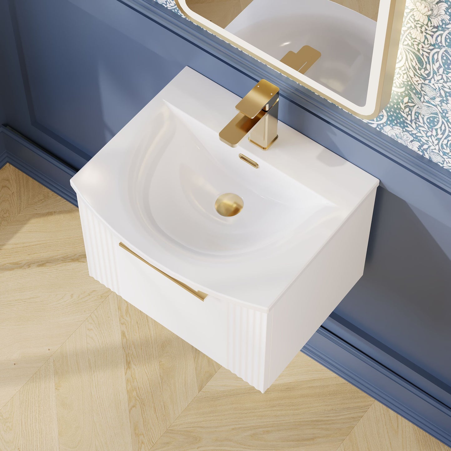 Nuie 500mm Satin White Wall Hung Vanity Unit with Basin and Chrome Handles