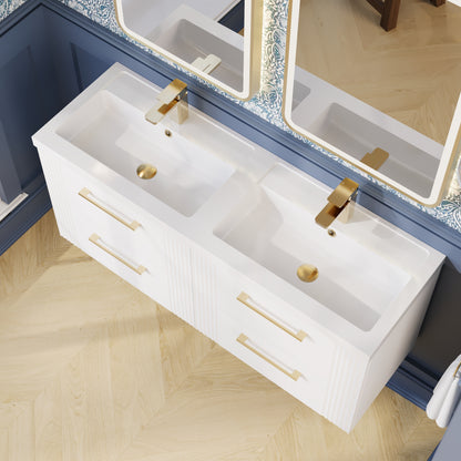 Nuie Deco 1200mm Wall Hung 4-Drawer Vanity Unit with Double Basin & Chrome Handles