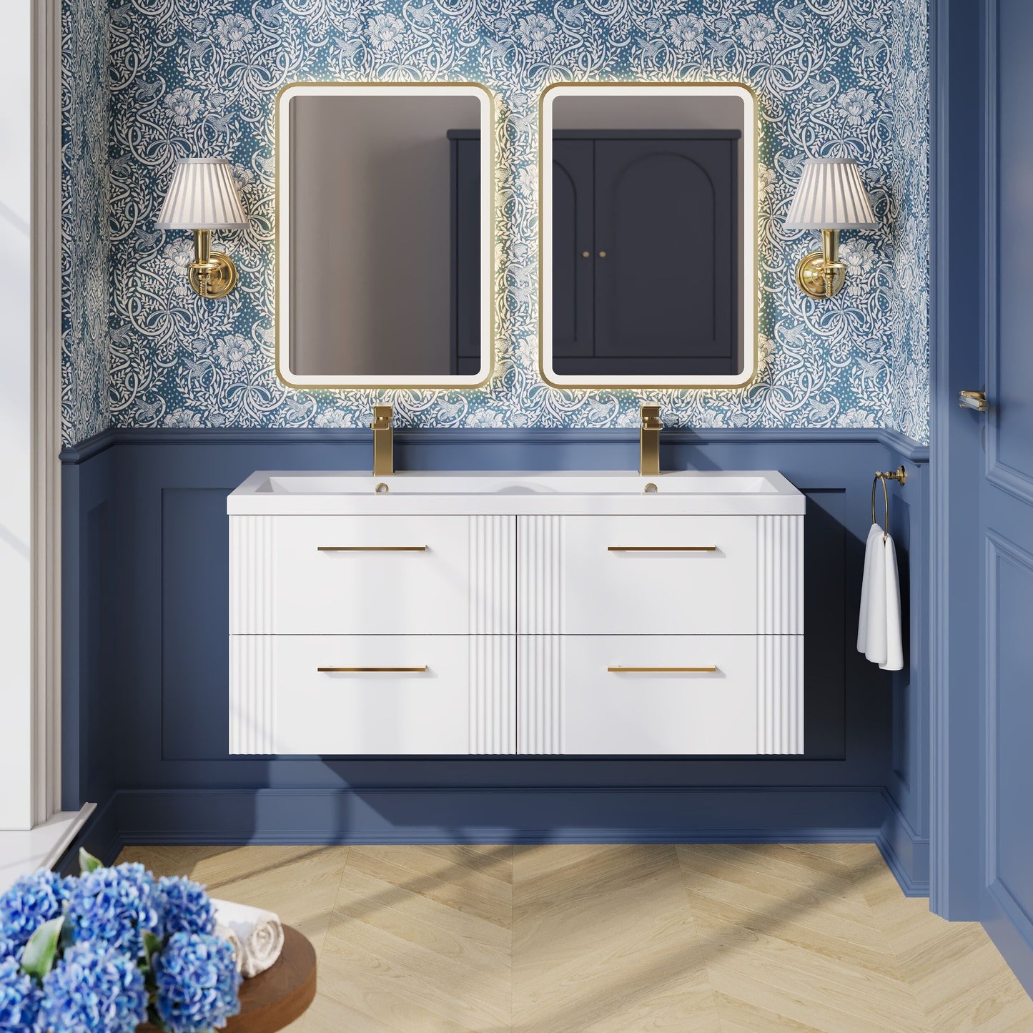 Nuie Deco 1200mm Wall Hung 4-Drawer Vanity Unit with Double Basin