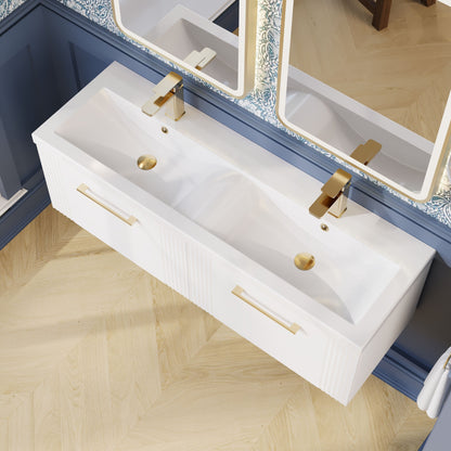 Nuie 1200mm Part Fluted Wall Hung 2-Drawer Vanity Unit & Double Basin With Chrome Handles