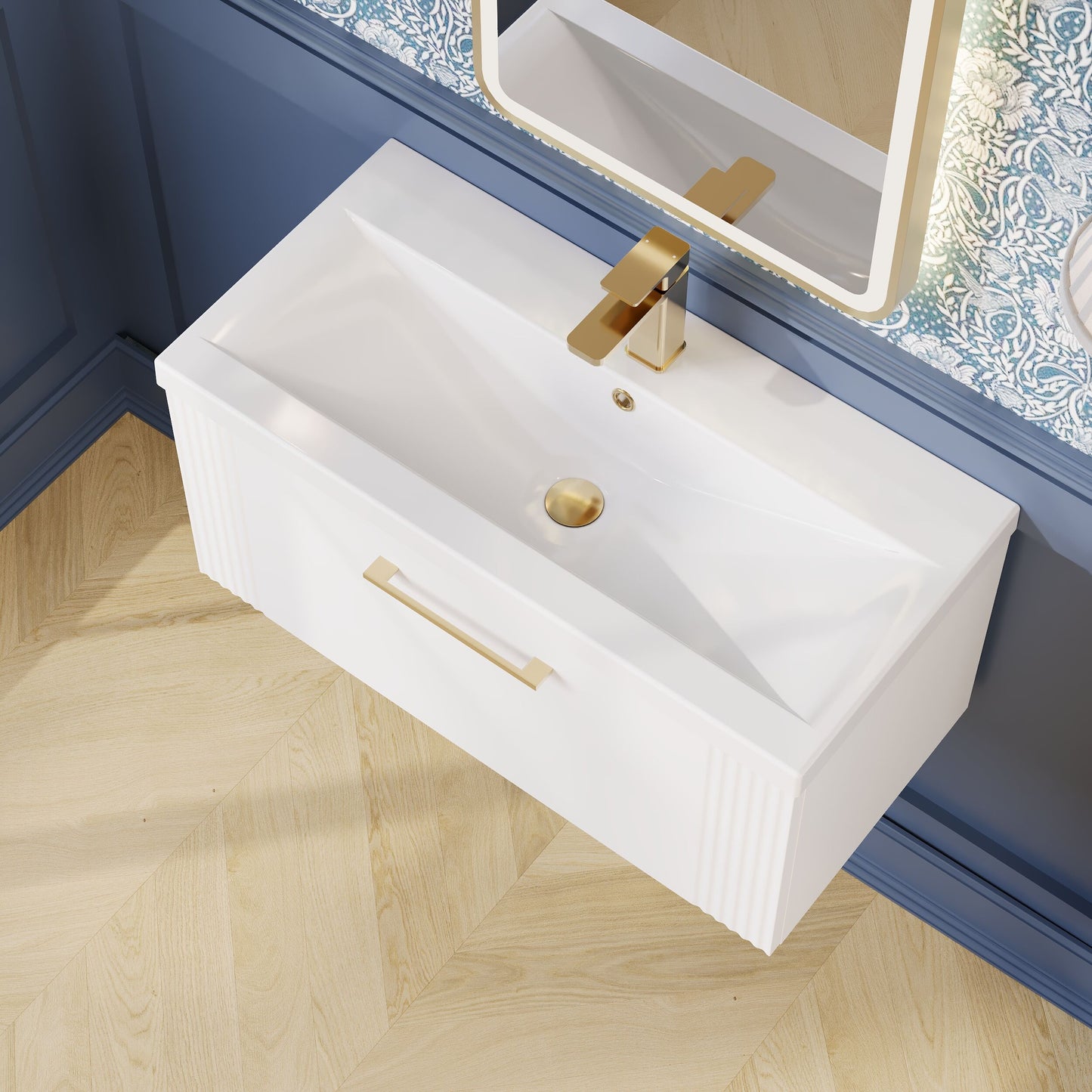 Nuie Deco 800mm Wall Hung Single Drawer Vanity & Mid-Edge Basin with Chrome Handles
