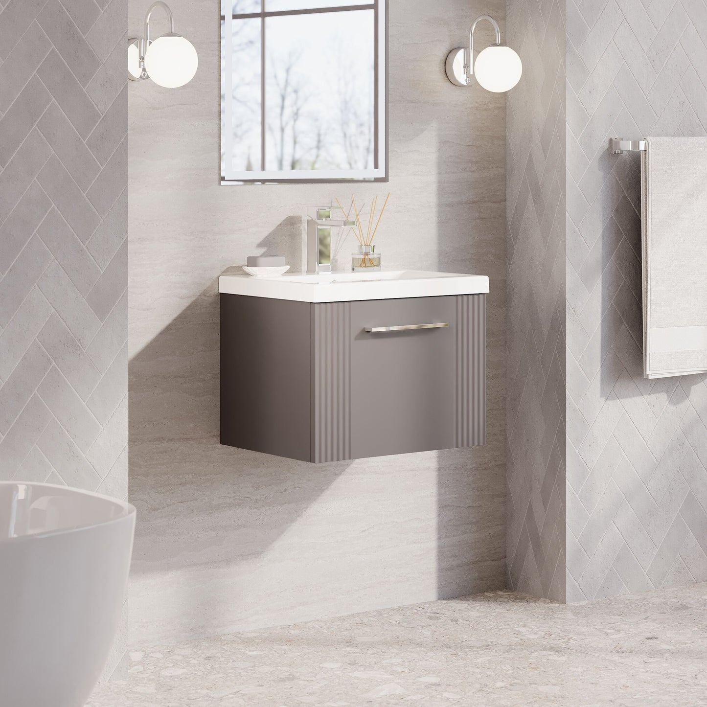 Nuie Deco 500mm Wall Hung Single Drawer Vanity Unit with Basin and Chrome Handle