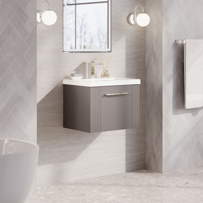 Nuie Deco 500mm Wall Hung Single Drawer Vanity Unit with Basin and Chrome Handle