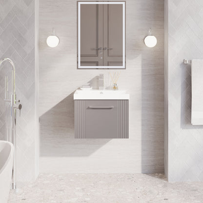 Nuie 500mm Deco Satin Grey Wall Hung Single Drawer Vanity Unit with Basin With Chrome Handle