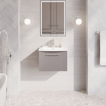 Nuie 500mm Satin Grey Part Fluted Wall Hung Single Drawer Vanity Unit & Basin with Chrome Handle