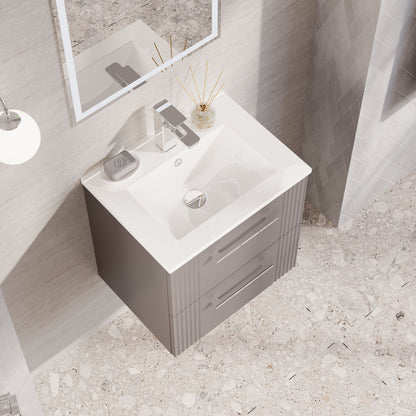 Nuie 500mm Satin Grey Part Fluted Wall Hung 2-Drawer Vanity Unit with Basin With Chrome Handles