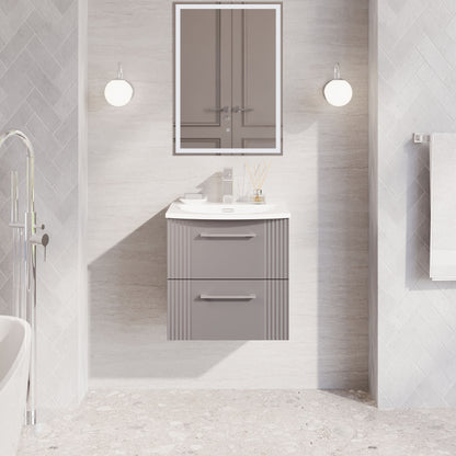 Nuie Deco 500mm Satin Grey Wall Hung 2-Drawer Vanity Unit with Curved Basin