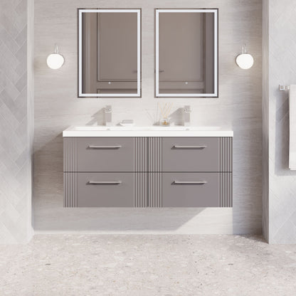 Nuie Deco 1200mm Satin Grey Wall Hung 4-Drawer Vanity & Double Basin