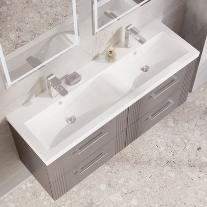 Nuie Deco 1200mm Satin Grey Wall Hung 4-Drawer Vanity & Double Basin