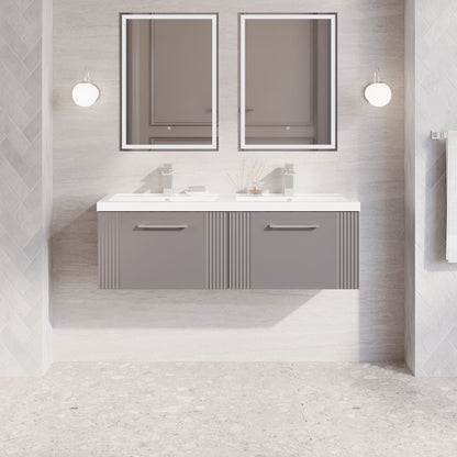 Nuie Deco 1200mm Satin Grey Wall Hung 2-Drawer Vanity Unit with Double Basin & Chrome Handles