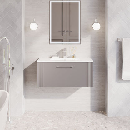 Nuie Art Deco 800mm Satin Grey Wall Hung Single Drawer Vanity Unit with Basin