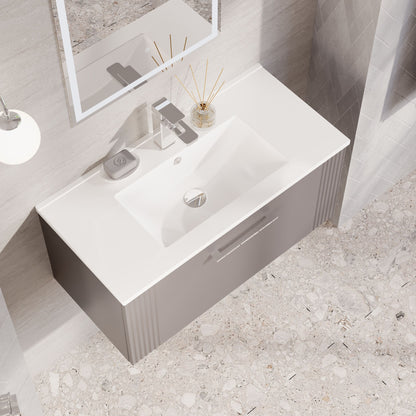 Nuie Art Deco 800mm Satin Grey Wall Hung Single Drawer Vanity Unit with Basin