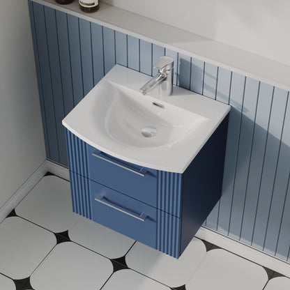 Nuie Deco 500mm Satin Blue Wall Hung Vanity Unit With Curved Basin & Chrome Handles