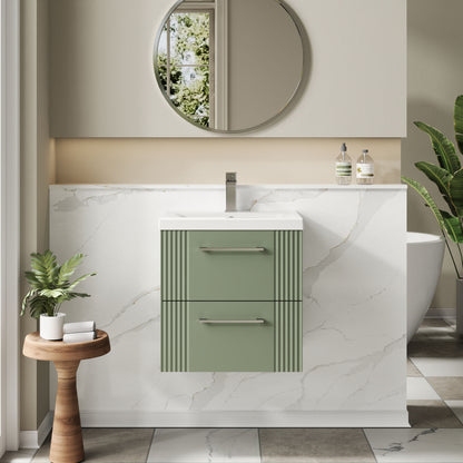 Nuie Deco 500mm Satin Green Wall Hung 2-Drawer Vanity & Basin