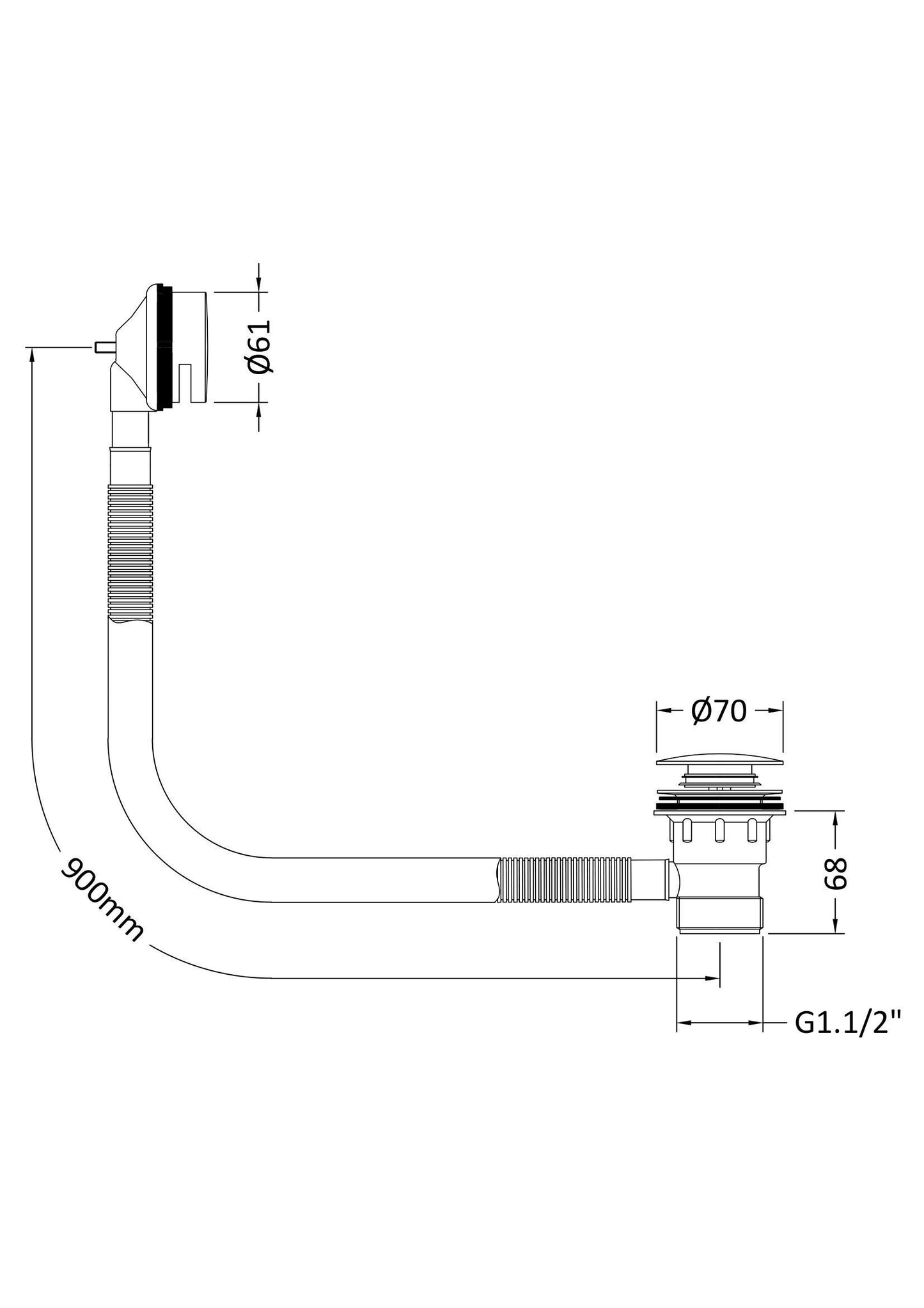 Nuie Chrome Push Button Bath Waste