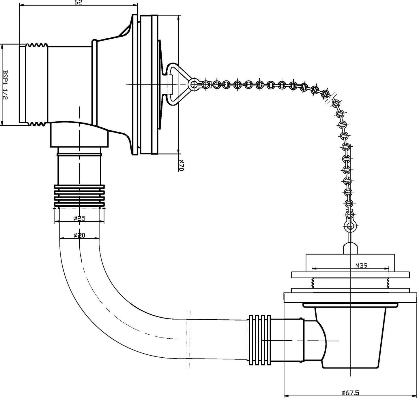 Nuie Bath Plug and Chain Bath Waste