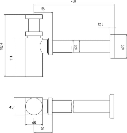 Nuie Square Brushed Brass Bottle Trap With Extension Tube