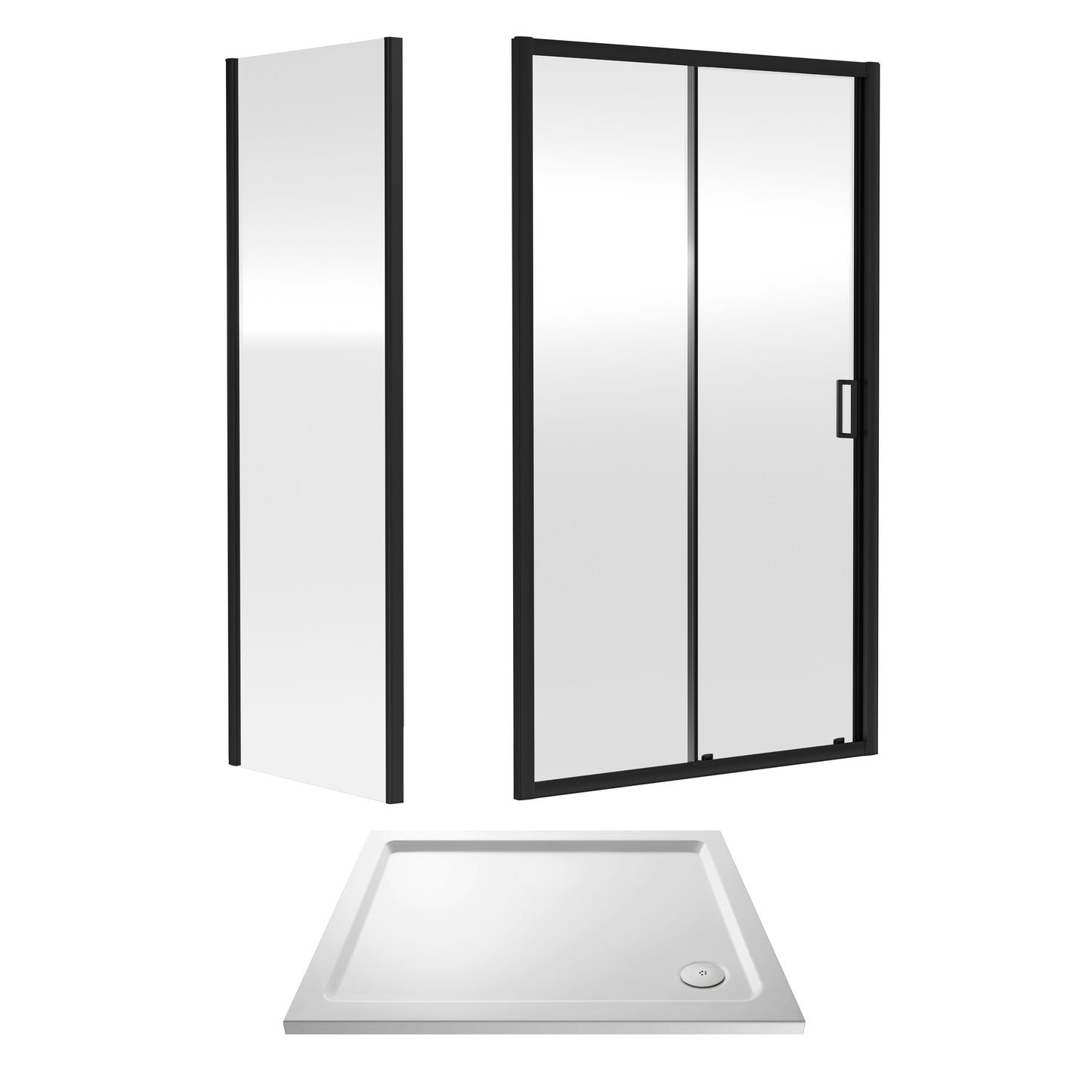Nuie Rene 990mm Framed Matt Black Sliding Door, Side Panel & Tray
