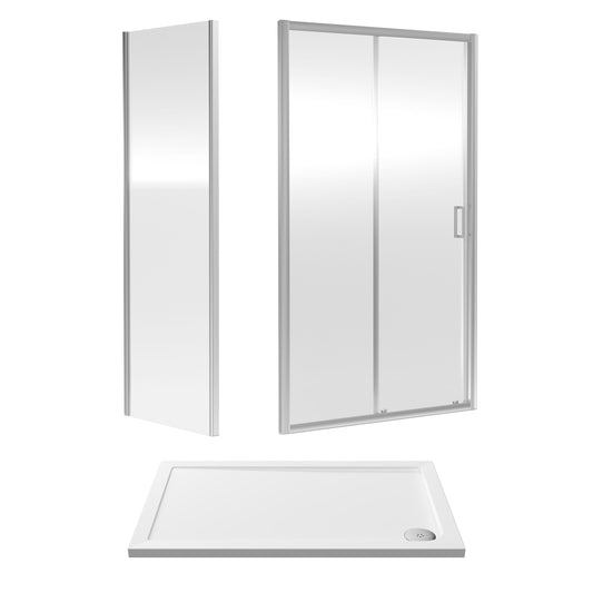 Nuie Rene 1190mm Framed Chrome Sliding Door, Side Panel & Tray