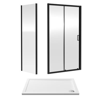 Nuie Rene 1190mm Framed Matt Black Sliding Door, Side Panel & Tray