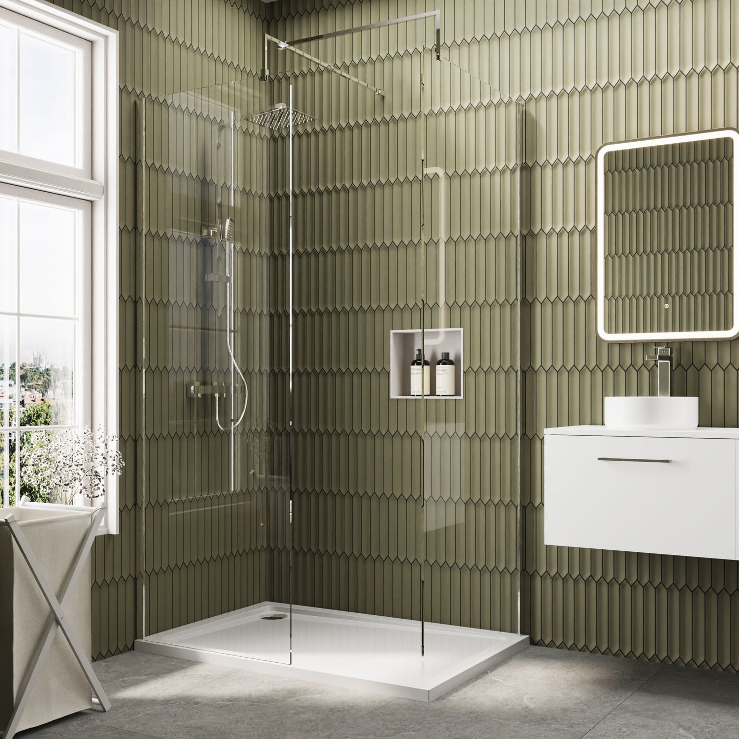 Nuie 700mm Frameless Walk-In Wetroom Screen Set With Tray