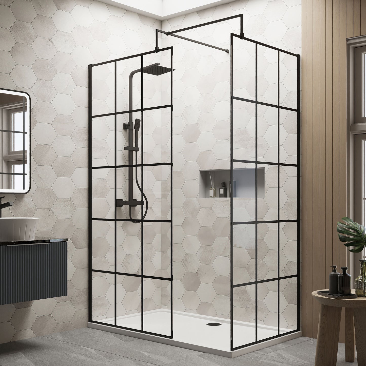 Nuie 900mm Framed Walk-In Wetroom Screen Set With Tray