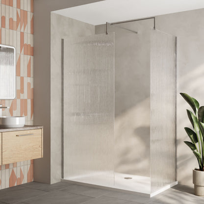 Nuie 900mm Frameless Fluted Walk-In Wetroom Screen Set With Tray