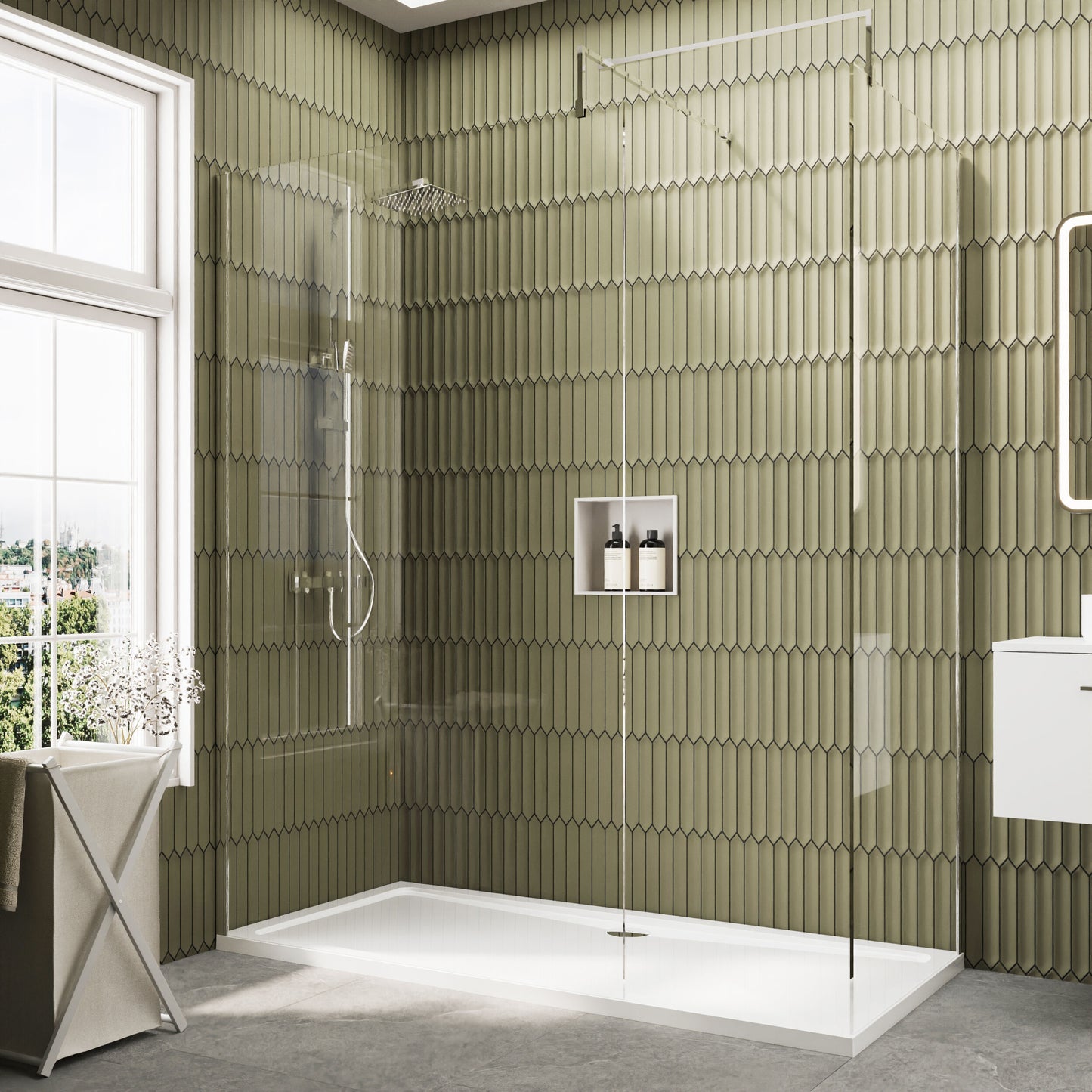 Nuie 1198mm Frameless Walk-In Wetroom Screen Set With Tray