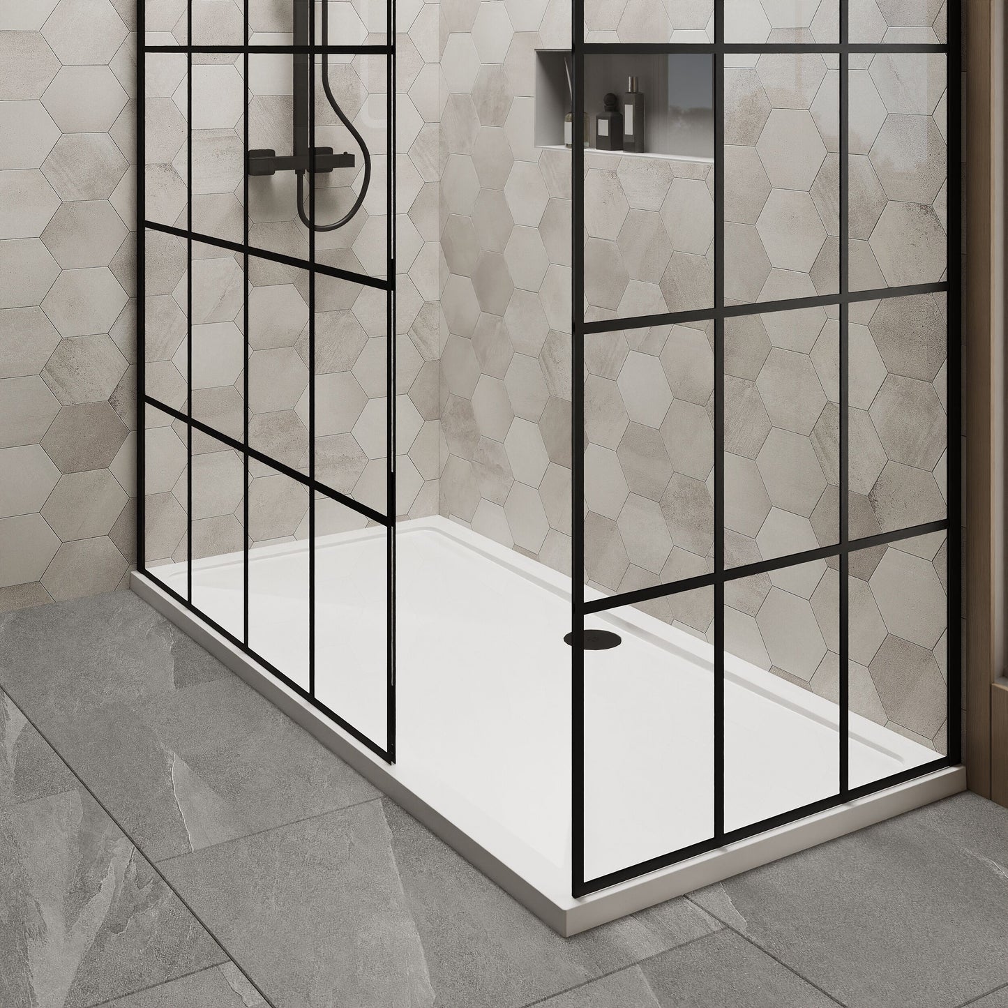 Nuie 900mm Framed Walk-In Wetroom Screen Set With Tray