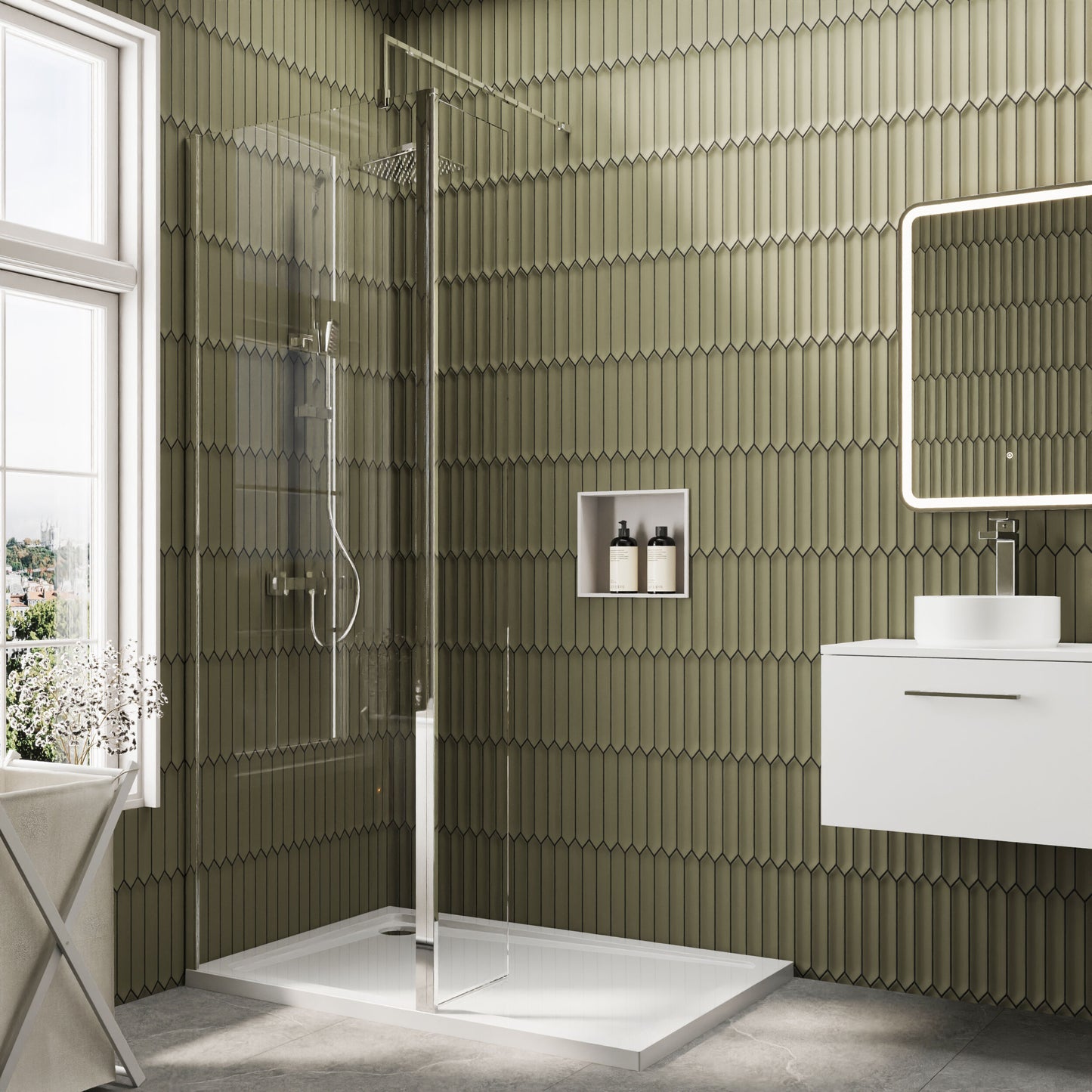 Nuie 700mm Framed Walk-In Wetroom Return Screen With Tray